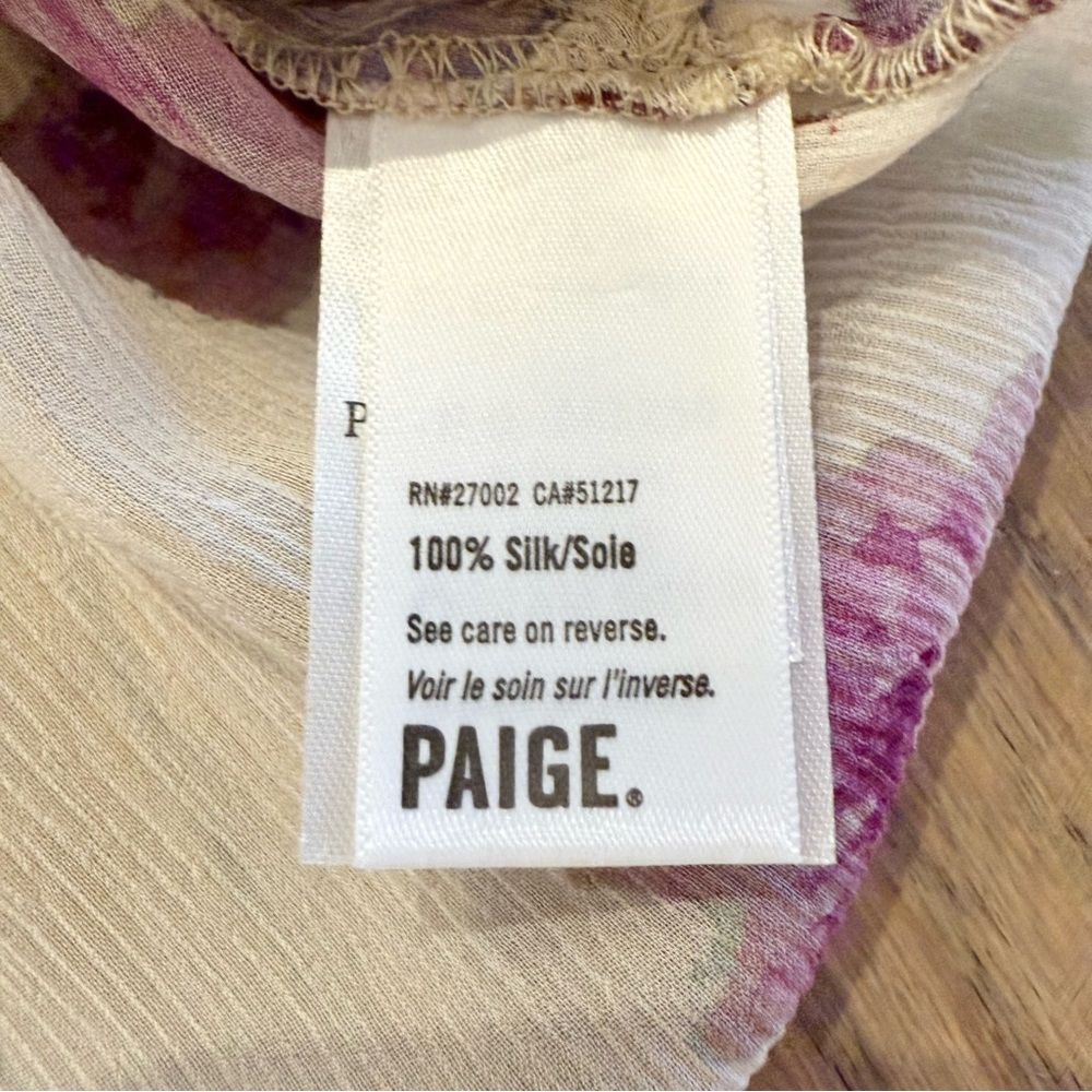 Paige Women’s Genie Floral Ruffle Sleeve Silk Sheer Blouse Top Size X-Small - Picture 12 of 14
